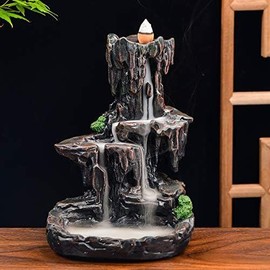 SPACEKEEPER Incense Burner, Backflow Incense Holder 2 sides Waterfall Incense Burnier with 120 Backflow Incense Cones, 30 Incense Sticks, Aromatcherapy Ornamen for home - Style: One-sided Design
