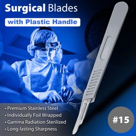 10PCs Dental Grade #15 Surgical Sterile Stainless Steel Blades with Disposable Scalpels by JEVOLVE | Plastic Handle | Individually Wrapped High Stainless Steel Dermablade Surgical Blade