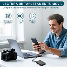 Lector de Tarjetas SD 8 en 1, Velocidad 5Gbps, USB 3.0 y Tipo-C para PC y Móvil, Adaptador para Memory Stick Pro Duo Compatible con SD/TF/CF/MS/Micro SD, Plug and Play, Sin Aplicaciones