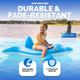 SWIMLINE Inflatable Ride-On Pool Float – Fun Raft for Pools, Beaches, and Summer Parties, Small 61", Baby Dolphin, Blue