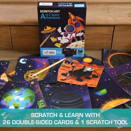 Chalk and Chuckles A to Z Space Adventure Scratch Art - Aprende datos espaciales para niños de 4 a 9 años
