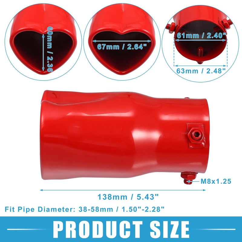 X AUTOHAUX Car Exhaust Tip Heart Shaped Tail Pipe 2.48Inch