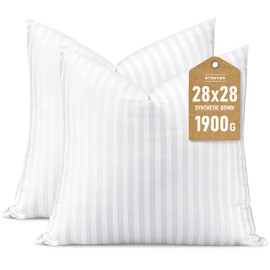 Artscope Synthetic Down Pillow Insert, 28x28 Down Alternative Throw Pillow Insert. Ultra Soft Fluffy Sleeping Pillow with 100% Cotton Cover, Decorative Pillows Set of 2-Striped