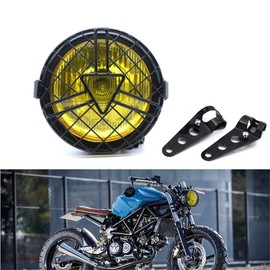 evomosa Universal motorcycle headlight, 6‘’ halogen headlight with lampshade cover retro for Cafe Racer Bobber Chopper CG125 GN125 (Yellow)