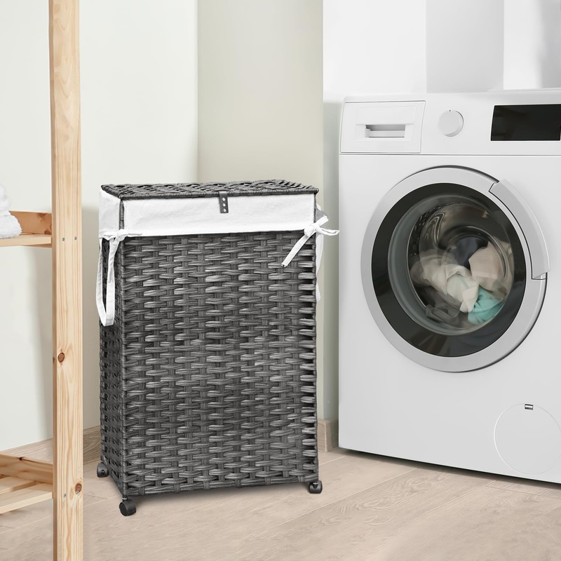 70L Slim Laundry Hamper with Lid & Wheels, Rolling Laundry