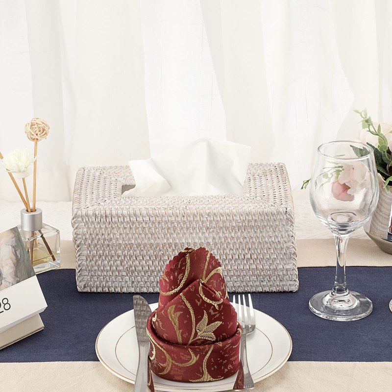 IGNPION Rattan Rectangular Tissue Cover Holder Decoration Tissue Organizer Box