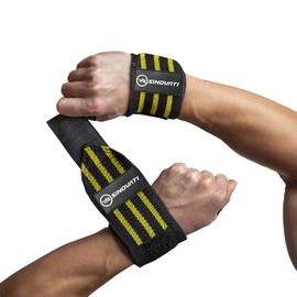 SINOVATI Fitness Wrist Bandages, Wrist Support Sports, Wrist Wraps for Fitness, Crossfit, Calisthentics, Powerlifting, Bodybuilding, Women and Men (Strong, Black/Yellow)