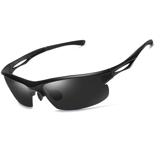 KANASTAL Sunglasses, Men's, Sports, Ultra Elastic Ear Hook, Frame, Polarized, UV400, Ultra Lightweight, Anti-Shock, Driving, Running, Baseball, Golf, Climbing, Fishing, Sunglasses for Men, A1: Mad Black