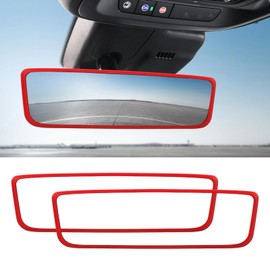 Ohleats Car Rear View Mirror Protector Frame, Silicone Auto Rearview Edge Protection Cover Compatible with Model 3 Model Y, Interior Rear View Trim Frame Decoration, Car Accessories (Red-2PCS)
