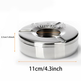 YUNYU Windproof Ashtray Set of 2 - Stainless Steel Outdoor Ashtray with Lid (Diameter 12 cm) | Camping, Balcony & Garden | Rustproof & Dishwasher Safe