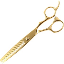 DEEDS GUZYG-630CT Forged Professional Yellow Gold Titanium Deformation Offset Handle Thening (6.0 inch, 30 eyes, 25% skip rate) Japanese Shears Specialty Manufacturer Hairdresser Barber