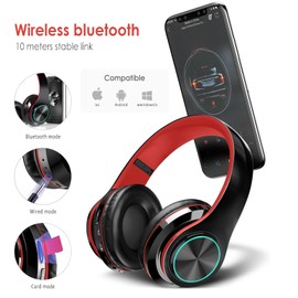 iChenovo Auriculares inalámbricos Bluetooth, Luces LED de Colores, cómodos Auriculares Plegables sobre la Oreja con micrófono Integrado, FM, Ranura para Tarjeta SD