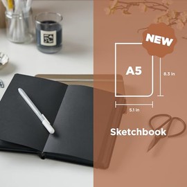 Sakura Paquete de cuaderno de bocetos A5 y rollo de gel blanco, paquete de papelería para bocetos y contraste creativo, cuaderno de bocetos A5 con pap