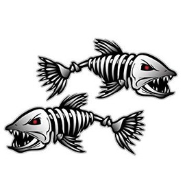 2 pcs Silver Skeleton Fish Stickers Kayak Decals, 5 in - Fishbone Stickers for Kayak Canoe Fishing Boat Wall Kayak Accessories