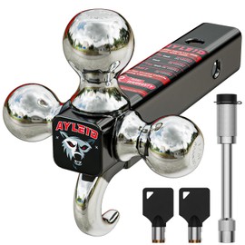 Ayleid Trailer Hitch Tri-Ball Mount with Hook & Pin Balls Sized 1-7/8 , 2 & 2-5/16 inches , Tow Hitch with Anti-Theft Locking Pin, Silver