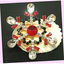 Elegant Winter Snowflake Rhinestone Christmas Necklace Pendant Brooch Red Rhinestone Brooch Pin for Women