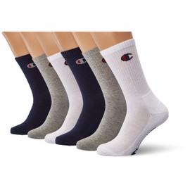 Champion Unisex Core 6pp Crew Ankle Socks, Blu Marino, Bianco, Grigio Melange Chiaro, 5-Mar UK
