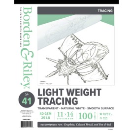 Borden & Riley #41 Monroe Triple T Parchment Tracing/Light Paper Pad, 11" x 14", 25 lb, 100 White Sheets, 1 Pad Each (041P11141C)