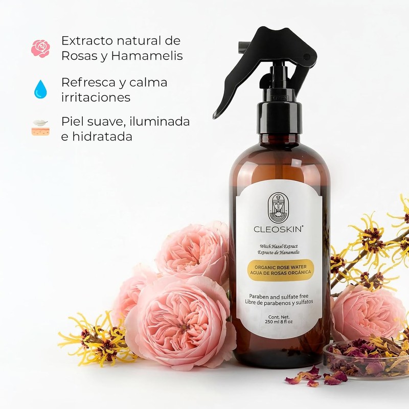 CLEOSKIN Agua de rosas facial con Hamamelis 250 ml