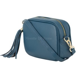 Montte Di Jinne - 100% Made in Italy - Soft Leather Leather Women's Cross Body Bag with Tassel key Ring (Dark Grey)