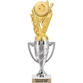 Crown Awards Bowling Trophy, 11" Silver Cup Bowling Tournament Trophies Includes Free Engraving, 10 Pack