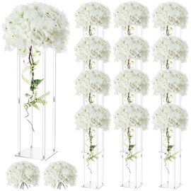 Geetery 12 Pcs Tall Acrylic Vase Wedding Centerpieces Clear Elegant Centerpiece Stand with Artificial Hydrangea Flowers for Wedding Party Table Home Decorations (20 Inch)