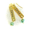 Gold and Green Love Dangle Earrings. Jewelry Earrings for Women