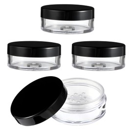 Meyeyaia 4PCS 10ml/0.34oz Loose Powder Containers, Plastic Empty Portable Refillable Travel Powder Container, Leak-Proof Cosmetic Containers with Rotatable Sifter And Black Screw Lid