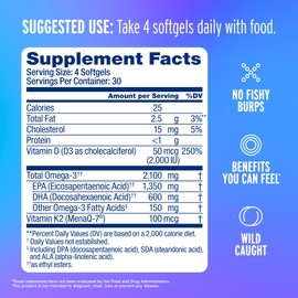 Oceanblue Professional Omega-3 2100 with Vitamin K2 and Vitamin D3-60 Count - Triple Strength Burpless Fish Oil Omega-3 Supplement with EPA, DHA & DPA - Wild Caught - Orange Flavor, 30 Servings