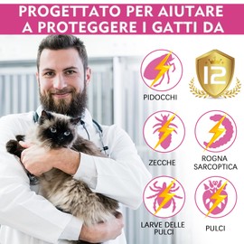 Collare Antiparassitario per Gatti Naturale, Collare Antipulci Gatto con Oli Essenziali, Protezione Impermeabile fino a 12 Mesi, Regolabile 48 cm, Contro Pulci e Zecche