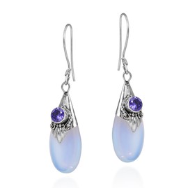 AeraVida Gorgeous Moonstone Teardrop Simulated Violet Amethyst .925 Sterling Silver Earrings | Moonstone Earrings for Women Sterling Silver | Teardrop Moonstone Earrings, Resin, Quartz