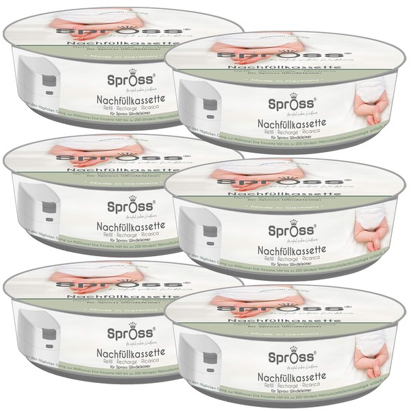 Spross Refill Cassettes for Spross Nappy Buckets - Pack of 6 - Protects against unpleasant odours