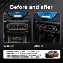 KUNGKIC For Mini Cooper JO1 EV E/SE U25 J05 F65 F66 F67 2024 2025 Hard Carbon Fibre Car Central Air Conditioner Control Panel Frame Decorative Interior Sticker Accessories, Gift (Black)