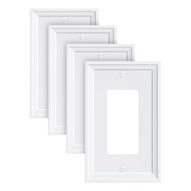 TREEWELL 4-Pack Decorator Outlet Cover Plate, White Decorative Switch Plates and Outlet Covers, Natural Bamboo Fiber Wall Plates for Electrical Outlets, Receptacle, GFCI Outlet, Dimmer Switch