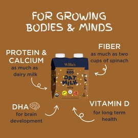 Willa's Organic Kid's Chocolate Oat Milk, Plant-Based Milk for Kids, Supports Growing Bodies & Minds, Ready to Drink Shake, Dairy-Free, Low Sugar, 8g Protein, 2g Fiber – 8.25 oz, 16 Pack