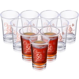 Sliner 48 Pcs Birthday Shot Glasses Bulk, Unbreakable 1.4 oz Rose Gold Shot Glass Mini Clear Plastic Shot Glass Thick Base Anniversary Favors for Guests Birthday Wedding (for 50 Years)