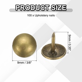PATIKIL 100 Pcs Upholstery Tacks 0.35" x 3/8" Head Dia Vintage Thumb Nails Pins Round Head Metal Push Tack Pin for DIY Furniture Sofa Chair Decor
