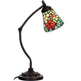 Bieye L10893 Maple Leaves Tiffany-Style Stained Glass Swing Arm Desk Lamp, 19-inch Tall