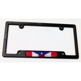 Puerto Rico Rican Flag Black Plastic Car License Plate Frame Dome Decal