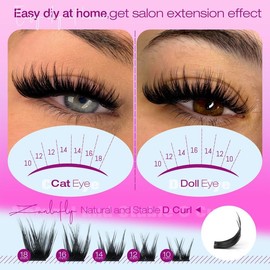 Wispy Lash Clusters Natural Lash Extensions D Curly Eyelash Clusters DIY Eyelash Extensions 10-18MM Cluster Eyelash Extensions 180Pcs Individual Cluster Lashes by ZANLUFLY