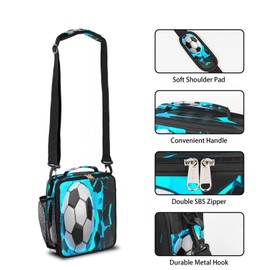 Pardick Lunch Box for Kids Boys Girls Soccer Lunch Bag Football Kids Lunch Box Insulated Teen Students Lunch Bag Meal Tote with Adjustable Shoulder Strap for School