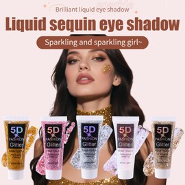 5PCS Face Body Glitter Gel,125ML Mermaid Sequins Face Glitters Body Gel Sequins Shimmer,Liquid Holographic Hair GlitterGel Liquid Eyeshadow,Sparkling Party Lotion for Face, Eye, Hair, Nail DIY Art
