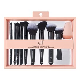 e.l.f. Ten Out Of Ten Brush - Juego de 10 brochas para cara, ojos, cejas y más, cerdas sintéticas, veganas y libres de crueldad animal
