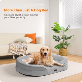 Dwanton Orthopedic Dog Bed for Large Dogs, Waterproof Dog Sofa with Egg Foam Support, Washable Pet Bed with Four Sided Bolster Cushion, with Removable Cover & Non-Slip Bottom, 42 Inches, Light Gray