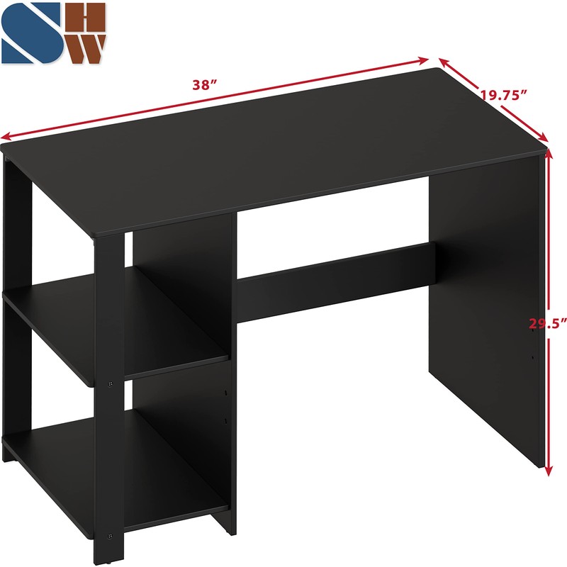 SHW 38-Inch Home Office Computer Desk with Shelves, Black
