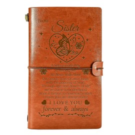 Wazzio Sisters Gifts from Sister Leather Journal, To My Sister 136 Page Refillable Writing Journal Notebooks, Graduation Birthday Gifts for Sister from Sisters Brother