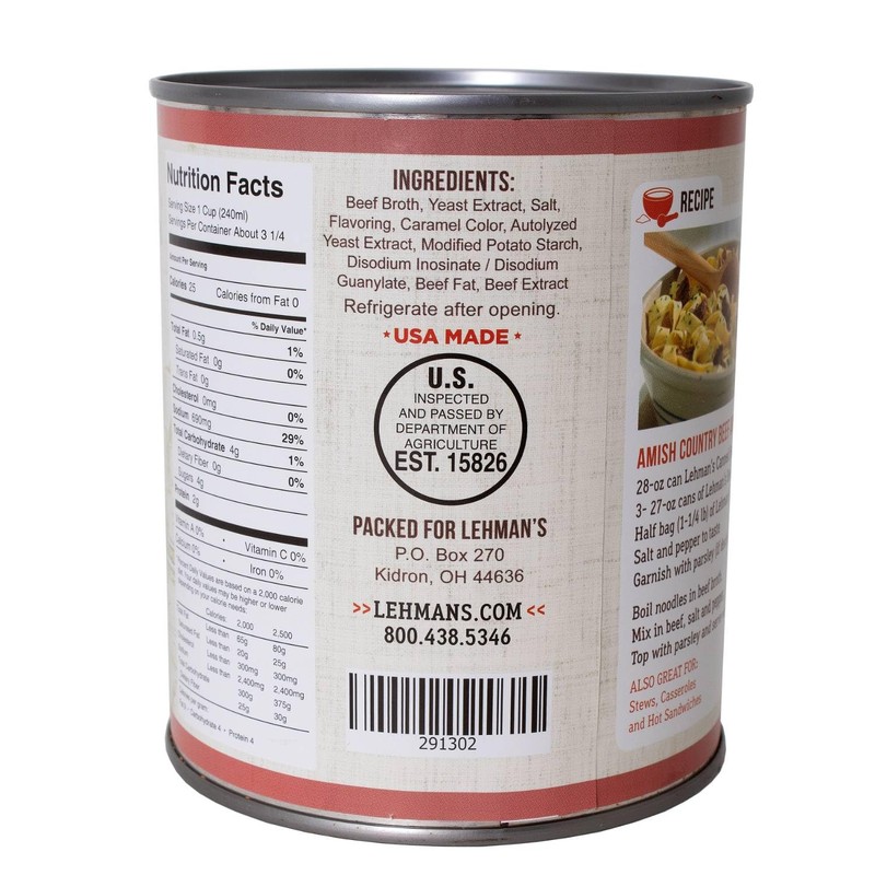 Lehman's Canned Beef Broth for Cooking, Baking and Kitchen Pantry,