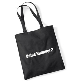 Huuraa Jute Bag "Deine Nummer?" Lettering Bag Cotton 10 Litres with Funny Hands-On Gift Idea for Friends and Family, black