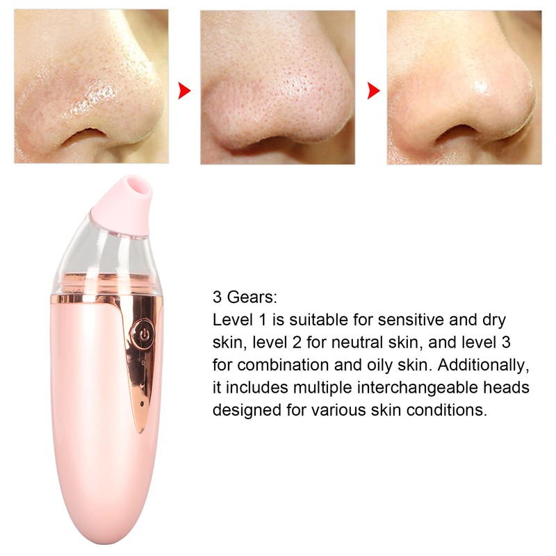 Silicone Blackhead Remover 3 Suction Levels 3 Replacement Tips USB