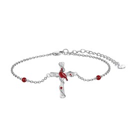 POPKIMI Red Cardinal Link Bracelet S925 Sterling Silver Cardinal Jewelry Red Bird Memorial Red Cardinal Tree Bracelet Jewelry Gift for Women (Red Cardinal)